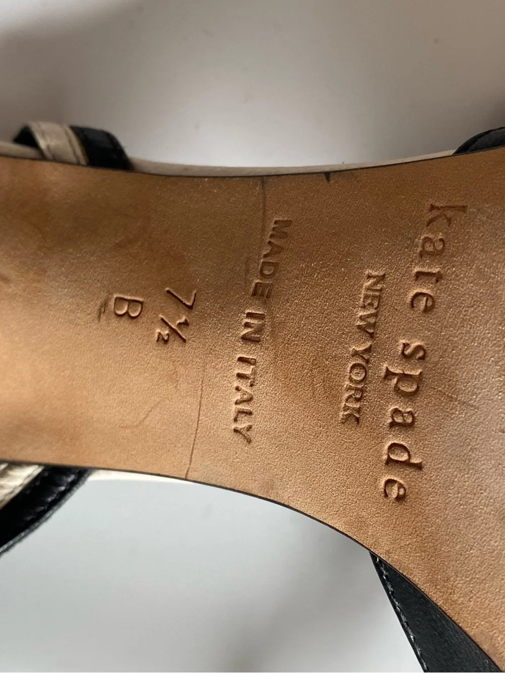 kate spade Black Leather Pointed-Toe Ankle-Strap Pumps with Cream Stripes 7 1/2